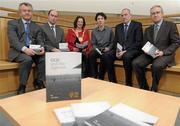 22 February 2011; Pictured at the launch of &quot;UCD and the Sigerson&quot; by Irial Glynn, were from left, Michael Cullen, Investec, Noel Delaney, Grant Thornton, Cllr. Lettie McCarthy, Cathaoirleach Dun Laoghaire Rathdown, Author Irial Glynn, Dublin football manager Pat Gilroy and Dr. Hugh Brady. UCD, Belfield, Dublin. Photo by Sportsfile