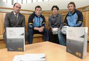 22 February 2011; Author Irial Glynn alongside Noel Delaney, left, from Grant Thornton, and Laois footballers John O'Loughlin and Billy Sheehan, right, at the launch of &quot;UCD and the Sigerson&quot; by Irial Glynn. UCD, Belfield, Dublin. Photo by Sportsfile