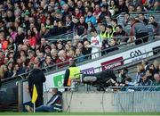 1 October 2016; David Clarke of Mayo is encouraged by team-mate Lee Keegan, left, as he makes his way to replace team-mate Rob Hennelly in goals to face a second half penalty during the GAA Football All-Ireland Senior Championship Final Replay match between Dublin and Mayo at Croke Park in Dublin. Photo by Piaras Ó Mídheach/Sportsfile