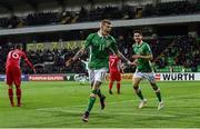 9 October 2016; James McClean of Republic of Ireland celebrates after scoring his side's second goal during the FIFA World Cup Group D Qualifier match between Moldova and Republic of Ireland at Stadionul Zimbru in Chisinau, Moldova. Photo by David Maher/Sportsfile