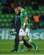 9 October 2016; Shane Long of Republic of Ireland leaves the pitch, with doctor Alan Byrne, due to injury during the FIFA World Cup Group D Qualifier match between Moldova and Republic of Ireland at Stadionul Zimbru in Chisinau, Moldova. Photo by David Maher/Sportsfile