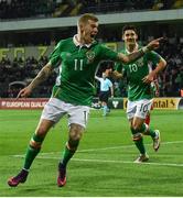 9 October 2016; James McClean of Republic of Ireland celebrates after scoring his side's third goal during the FIFA World Cup Group D Qualifier match between Moldova and Republic of Ireland at Stadionul Zimbru in Chisinau, Moldova. Photo by David Maher/Sportsfile
