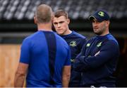 10 October 2016; Garry Ringrose, centre, and Dave Kearny, right, of Leinster talking with senior coach Stuart Lancaster during squad training at UCD in Dublin. Photo by Seb Daly/Sportsfile