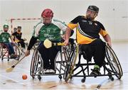 8 October 2016; Lorcan Madden of Leinster in action against Peadar Heffron of Ulster during the M. Donnelly GAA Wheelchair Hurling Interprovincial All-Ireland Finals at I.T. Blanchardstown in Blanchardstown, Dublin. Photo by Sportsfile