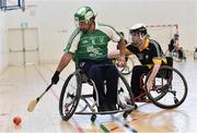 8 October 2016; Paul Tobin of Leinster in action against Conor McGrotty of Ulster during the M. Donnelly GAA Wheelchair Hurling Interprovincial All-Ireland Finals at I.T. Blanchardstown in Blanchardstown, Dublin. Photo by Sportsfile