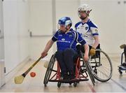 8 October 2016; Maurice Noonan of Munster in action against Aidan Hynes of Connacht during the M. Donnelly GAA Wheelchair Hurling Interprovincial All-Ireland Finals at I.T. Blanchardstown in Blanchardstown, Dublin. Photo by Sportsfile