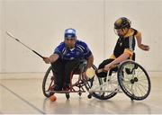 8 October 2016; Sultan Kakar of Munster in action against Conn Nagle of Ulster during the M. Donnelly GAA Wheelchair Hurling Interprovincial All-Ireland Finals at I.T. Blanchardstown in Blanchardstown, Dublin. Photo by Sportsfile