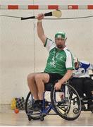 8 October 2016; Tom Carey of Leinster celebrates after scoring his side's 1st goal against Connacht during the M. Donnelly GAA Wheelchair Hurling Interprovincial All-Ireland Finals at I.T. Blanchardstown in Blanchardstown, Dublin. Photo by Sportsfile