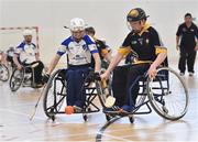 8 October 2016; Ruaraí McDermott of Ulster in action against Peter Egan of Connacht during the M. Donnelly GAA Wheelchair Hurling Interprovincial All-Ireland Finals at I.T. Blanchardstown in Blanchardstown, Dublin. Photo by Sportsfile