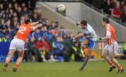 20 February 2011; Neil McAdam, Monaghan, is blocked by Malachy Mackin, Armagh. Allianz Football League, Division 1 Round 2, Armagh v Monaghan, Athletic Grounds, Armagh. Picture credit: Oliver McVeigh / SPORTSFILE