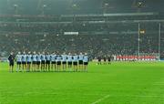 19 February 2011; The Dublin and Cork teams stand for the National Anthem. Allianz Football League, Division 1 Round 2, Dublin v Cork, Croke Park, Dublin. Picture credit: Ray McManus / SPORTSFILE