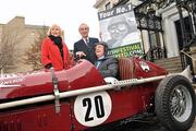 23 February 2011; Pictured at the launch of the 'Inaugural Festival of Speed' which takes place on the August bank holiday weekend are, from left to right, former rally driver Rosmary Smith, Lord Inchiquinn Conor O'Brien, Honorary President of the Irish Festival of Speed, and Ed Cassidy, owner of the car, the Iona Special. Launch of the 'Inaugural Festival of Speed', The Mansion House, Dawson Street, Dublin. Picture credit: David Maher / SPORTSFILE