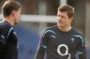 23 February 2011; Ireland's Ronan O'Gara, left, and Brian O'Driscoll in conversation during squad training ahead of their RBS Six Nations Rugby Championship match against Scotland on Sunday. Ireland Rugby Squad Training, RDS, Ballsbridge, Dublin. Picture credit: Brendan Moran / SPORTSFILE