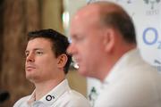 23 February 2011; Ireland captain Brian O'Driscoll looks on as head coach Declan Kidney names the team during the team announcment ahead of their RBS Six Nations Rugby Championship match against Scotland on Sunday. Ireland Rugby Team Announcement, Fitzpatrick's Castle Hotel, Killiney. Picture credit: Brendan Moran / SPORTSFILE