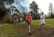 16 February 2011; Fiacra O'Flynn, St Fintan's Sutton, 13, and Alan Horgan, Willow Park School, 51, in action during the Minor Boys event at the Aviva Leinster Schools Cross Country. Santry Demesne, Santry, Dublin. Picture credit: Stephen McCarthy / SPORTSFILE