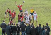 7 February 2011; Charles Piquet, CUS, claims possession in a lineout. Fr Godfrey Cup Quarter-Final Replay, CUS v Presentation College Bray, St. Columba’s College, Whitechurch, Dublin. Picture credit: Stephen McCarthy / SPORTSFILE