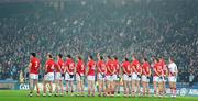 19 February 2011; The Cork team during the National Anthem. Allianz Football League, Division 1 Round 2, Dublin v Cork, Croke Park, Dublin. Picture credit: Stephen McCarthy / SPORTSFILE