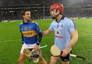 19 February 2011; Ryan O'Dwyer, Dublin, and Benny Dunne, Tipperary, following the game. Allianz Hurling League, Division 1 Round 2, Dublin v Tipperary, Croke Park, Dublin. Picture credit: Stephen McCarthy / SPORTSFILE