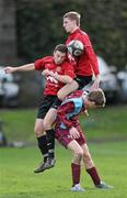 24 February 2011; Shane O'Callaghan and Michael McSweeney, University College Cork, in action against Brian Gaffney, National University of Ireland, Galway. Dublin Bus Collingwood Cup 2011 Final, National University of Ireland, Galway v University College Cork, College Park, Trinity College, Dublin. Picture credit: Matt Browne / SPORTSFILE