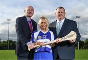 11 October 2016; Pictured at the launch of the 2016/17 AIB GAA Club Championships #TheToughest are Denis O'Callaghan, AIB, left, Thomastown and Kilkenny star Shelly Farrell, centre, and Pat Martin, Leinster Camogie Chairperson. This year celebrates it's 25th year as proud sponsor of the GAA Club Championships. For exclusive content and to see why AIB are backing Club and County follow us @AIB_GAA Facebook.com/AIBGAA. Photo by Ramsey Cardy/Sportsfile