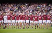 14 August 2016; Members of the Galway team stand for the National Anthem prior to the GAA Hurling All-Ireland Senior Championship Semi-Final game between Galway and Tipperary at Croke Park, Dublin. Photo by Piaras Ó Mídheach/Sportsfile