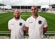 11 October 2016; Dan Tuohy, left, and Ruan Pienaar of Ulster who was announced will take part in the forthcoming historic international game between Barbarians and Fiji to be played at Kingspan Staduim after a press conference at Kingspan Stadium in Ravenhill Park, Belfast. Photo by Oliver McVeigh/Sportsfile