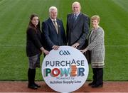 12 October 2016; Laura Fox, left, Achilles, Uachtarán Chumann Lúthchleas Gael Aogán Ó Fearghail, second left, Derrick Whelan, Achilles, and Jeanne Copeland, right, Managing Director of Achilles, in attendance at the launch of GAA Purchase Power at Croke Park in Dublin. Photo by Sam Barnes/Sportsfile