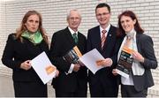 12 October 2016; Minister of State for Tourism and Sport, Patrick O'Donovan TD, second from right, with John Treacy, Chief Executive, Sport Ireland, Emma Jane Clarke, left, Director of Governance and Partnerships at Sport Ireland and Dr, Una May, Sport Ireland Director of Participation and Ethics, pictured at launch of the 2015 Sport Ireland SPEAK Report at the Conference Centre at the Sport Ireland National Sports Campus. The SPEAK report provides an overview of the work of the 29 Local Sports Partnerships across the country, and highlights the innovative good practice projects and programmes that are being operated locally. Photo by Matt Browne/Sportsfile