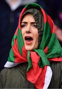 1 October 2016; A Mayo supporter cheers on her side during the GAA Football All-Ireland Senior Championship Final Replay match between Dublin and Mayo at Croke Park in Dublin. Photo by Brendan Moran/Sportsfile
