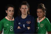 13 October 2016; Roma McLaughlin, Amanda McQuillan and Jamie Finn of Republic of Ireland during an Under 19 squad portrait session at the Maldron Airport Hotel in Dublin. Photo by Cody Glenn/Sportsfile