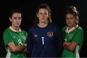 13 October 2016; Roma McLaughlin, Amanda McQuillan and Jamie Finn of Republic of Ireland during an Under 19 squad portrait session at the Maldron Airport Hotel in Dublin. Photo by Cody Glenn/Sportsfile