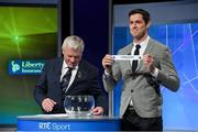 13 October 2016; Munster GAA Chairman Jerry O'Sullivan and Tipperary hurler Seamus Callanan draw Tipperary for the Munster GAA Hurling Senior Championship during the draw for the 2017 GAA Provincial Senior Football and Hurling Championships. RTE Studios, Donnybrook, Dublin.