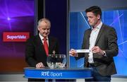 13 October 2016; Ulster GAA President Michael Hasson and Monaghan footballer Conor McManus make the draw for the Ulster GAA Football Senior Championship during the draw for the 2017 GAA Provincial Senior Football and Hurling Championships. RTE Studios, Donnybrook, Dublin. Photo by Brendan Moran/Sportsfile