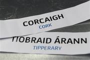 13 October 2016; The names of Cork and Tipperary after the draw for the 2017 GAA Provincial Senior Football and Hurling Championships. RTE Studios, Donnybrook, Dublin. Photo by Brendan Moran/Sportsfile