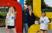 14 October 2016; John Divilly, team management, left, and Ollie Brogan, ESB International, with UCD players Claire O'Neill, left, and Thu Thi Le, at the launch of the UCD GAA International team who will compete in the Asian Games this November. UCD at Belfield in Dublin. Photo by Piaras Ó Mídheach/Sportsfile