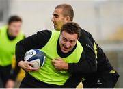 14 October 2016; Rob Herring of Ulster being tackled by Ruan Pienaar during squad training at Kingspan Stadium in Ravenhill Park, Belfast. Photo by Oliver McVeigh/Sportsfile