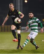 14 October 2016; Chris Shields of Dundalk in action against Brandon Miele of Shamrock Rovers during the SSE Airtricity League Premier Division match between Shamrock Rovers and Dundalk at Tallaght Stadium in Dublin. Photo by David Maher/Sportsfile