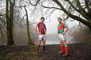 21 February 2011; Photographed at a GAA promotional event for the Allianz football league are Andy Moran, right, Mayo, and Finian Hanley, Galway. Cong, Co. Mayo. Picture credit: David Maher / SPORTSFILE