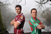 21 February 2011; Photographed at a GAA promotional event for the Allianz football league are Andy Moran, right, Mayo, and Finian Hanley, Galway. Cong, Co. Mayo. Picture credit: David Maher / SPORTSFILE