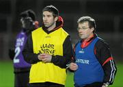 25 February 2011; St. Patrick's Academy, Dungannon,  joint managers Ciaran Gourley, left, and Peter Herron in the closing minutes of the game. BT MacRory Cup Semi-Final, St. Patrick's Academy, Dungannon v St. Michael's, Enniskillen, Healy Park, Omagh, Co. Tyrone. Picture credit: Oliver McVeigh / SPORTSFILE