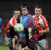 25 February 2011; Ruairi Corrigan, St. Michael's, Enniskillen, in action against Shea McGarrity, St. Patrick's Academy, Dungannon. BT MacRory Cup Semi-Final, St. Patrick's Academy, Dungannon v St. Michael's, Enniskillen, Healy Park, Omagh, Co. Tyrone. Picture credit: Oliver McVeigh / SPORTSFILE