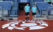 26 February 2011; Ireland's Tommy Bowe, left, and Ronan O'Gara make their way onto the pitch before the start of the squad captain's run ahead of their RBS Six Nations Rugby Championship match against Scotland on Sunday. Ireland Rugby Squad Captain's Run, Murrayfield, Edinburgh, Scotland. Picture credit: Brendan Moran / SPORTSFILE