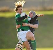 26 February 2011; Amy Davis, Ireland, is tackled by Susie Brown, Scotland. Women's Six Nations Rugby Championship, Scotland v Ireland, Lasswade, Edinburgh, Scotland. Picture credit: Stephen McCarthy / SPORTSFILE
