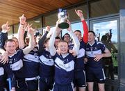 26 February 2011; Tralee IT team captain Eoin O'Brien lifts the Ryan Cup after the win against Carlow IT. Ryan Cup Final, Carlow IT  v Tralee IT, Waterford Institute of Technology, Cork Road, Waterford. Picture credit: Matt Browne / SPORTSFILE