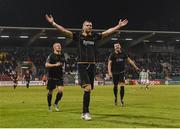 14 October 2016; Ciaran Kilduff, centre, of Dundalk celebrates with teammates Daryl Horgan, left, and Patrick McElleney after scoring his side's third goal during the SSE Airtricity League Premier Division match between Shamrock Rovers and Dundalk at Tallaght Stadium in Dublin. Photo by David Maher/Sportsfile
