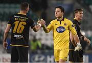 14 October 2016; Ciaran Kilduff, left, of Dundalk celebrates with teammate Gabrie Sava at the end of the SSE Airtricity League Premier Division match between Shamrock Rovers and Dundalk at Tallaght Stadium in Dublin. Photo by David Maher/Sportsfile