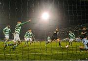 14 October 2016; Brian Gartland of Dundalk scores his side's first goal during the SSE Airtricity League Premier Division match between Shamrock Rovers and Dundalk at Tallaght Stadium in Dublin. Photo by David Maher/Sportsfile