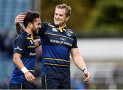 15 October 2016; Jamie Heaslip, right, and Jamison Gibson-Park of Leinster celebrate following the European Rugby Champions Cup Pool 4 Round 1 match between Leinster and Castres at the RDS Arena in Dublin. Photo by Sam Barnes/Sportsfile