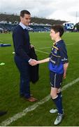 15 October 2016; Leinster matchday mascot Mark Canniffe with Leinster's Jonathan Sexton ahead of the European Rugby Champions Cup Pool 4 Round 1 match between Leinster and Castres at the RDS Arena in Dublin. Photo by Stephen McCarthy/Sportsfile