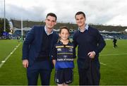 15 October 2016; Leinster matchday mascot Mark Canniffe with Leinster's Tom Daly and Jonathan Sexton ahead of the European Rugby Champions Cup Pool 4 Round 1 match between Leinster and Castres at the RDS Arena in Dublin. Photo by Stephen McCarthy/Sportsfile